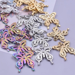 Polished butterfly stainless steel pendants in gold, silver and rainbow colors for DIY