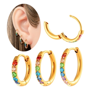 Titanium Steel Cartilage Hoop Earrings Rainbow Zircon Piercing Jewelry Colorful Sparkling Fashion Accessory For Women