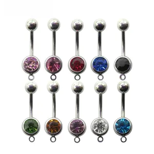 Detailed set of ten surgical steel belly rings with colorful synthetic gemstones and loops