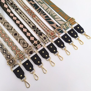 Selection of nine adjustable canvas straps with ethnic patterns and gold lobster clasps