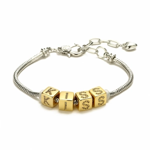 Gold and silver two-tone snake chain bracelet with micro-pave KISS letter charms