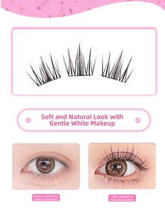 Detailansicht der natürlichen Kamelien-Wimpern mit Vorher-Nachher-Anwendungseffekt