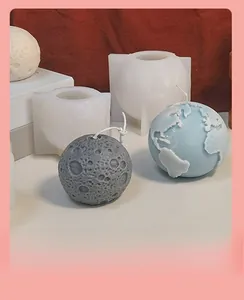 DIY silicone molds for moon and earth candles with detailed 3D surface textures