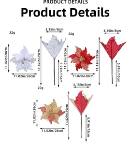Detailed size specifications for glitter artificial poinsettia Christmas flower decor