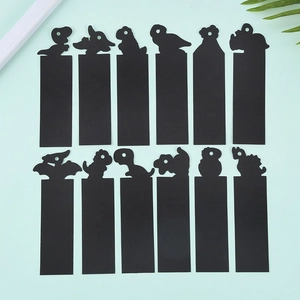 Set of 12 dinosaur scratch art bookmarks in black for kids creative DIY craft projects