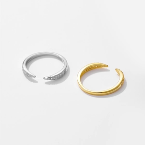 Adjustable S925 sterling silver open rings in gold and silver with zircon pave setting
