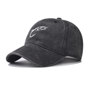 Retro Washed Cotton Baseball Cap Fish Hook Embroidery Distressed Dad Hat Adjustable Outdoor Sunshade Sporty Unisex