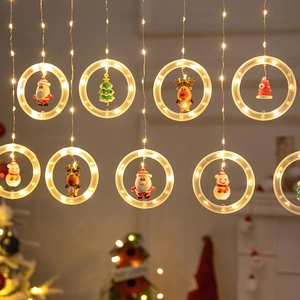 Christmas LED ring lights with hanging Santa Claus and Reindeer ornaments for holiday decor