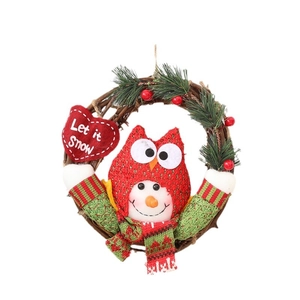 Festive Christmas rattan wreath decoration featuring a cute snowman owl and red berries