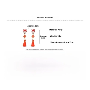 Detailed size specifications of red horse tassel earrings with silver needle hooks