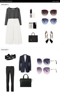 Flat lay of gradient rimless cat eye sunglasses with fashion outfit collocation ideas