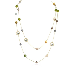 Three-layer gold fringe necklace with multi-colored beads and vintage French style balls