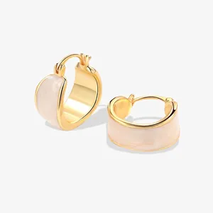 Hoop Earrings 18K Gold Plated Copper White Enamel Geometric Drip Glaze Simple Minimalist Fashion Jewelry For Women