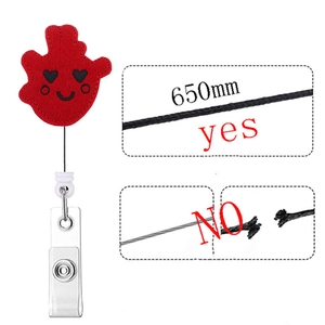 Red heart felt retractable badge reel with 650mm high strength cord and alligator clip