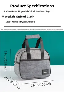 Gray cation insulated lunch bag with oxford fabric and dimensions 23x14x21cm for work