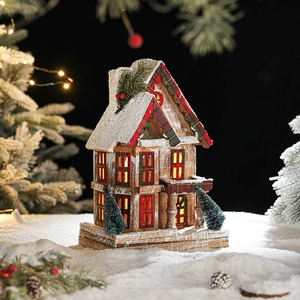 Maison De Noël En Bois LED Lumineux Enneigé Ornement De Bureau Rustique Vintage Européen Décoration Festive Hiver