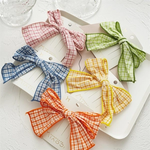 Checkered Fabric Bow Hair Clip Cute Gingham Cloth Bowknot Duckbill Barrette Sweet Retro Hairpin Accessory For Women Girls