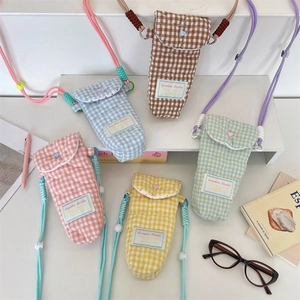 Quilted Gingham Heart Pattern Crossbody Bag Polyester Small Camera Storage Pouch Portable Travel Phone Bag For Women Girls