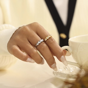 Minimalist 18k gold plated stainless steel ring with zircon row for women