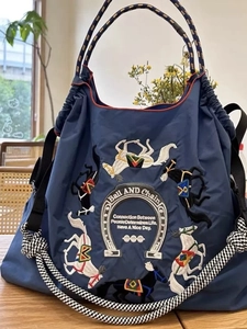 Nylon Tote Bag With Horse Embroidery Braided Rope Handle Large Capacity Lightweight Shopping Handbag For Women Casual
