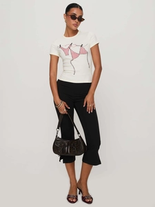 Women High Waist Capri Bell Bottom Pants With Bowknot Split Hem Elegant Casual Streetwear Trousers Polyester Spandex