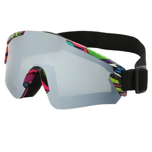 Colorful graffiti ski goggles with silver mirrored lens for outdoor hiking and skiing