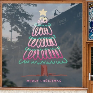 Stickers de Noël pour fenêtres avec sapin graffiti et texte Merry Christmas festif