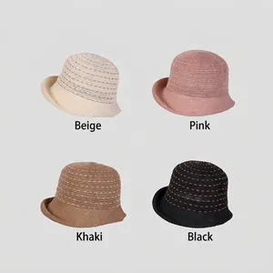 Elegant knit linen bucket hats in beige, pink, khaki, and black colors for women