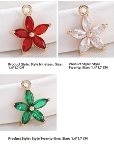 Detailed view of three-color copper zircon flower pendants measuring 1.4 by 1.7 CM