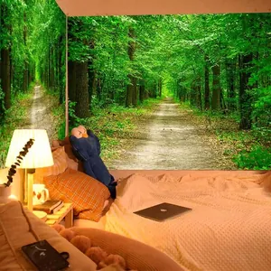 Wandteppich mit Waldweg-Landschaft für die Schlafzimmerdekoration und Studentenheime