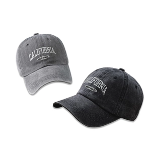 Unisex washed cotton baseball cap with California West Coast embroidery in black and grey