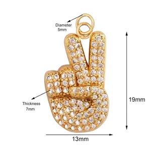 Detailed dimensions of the gold-plated micro-pave zircon hand charm for DIY jewelry
