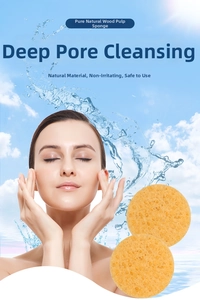 Macro detail of porous yellow wood pulp sponge for deep facial cleansing and skin care