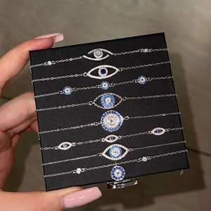 925 Sterlingsilber Böser Blick Armband Für Damen Blau Zirkonia Eingelegt Verstellbar Kette Armband Mode Individueller Schmuck Geschenk