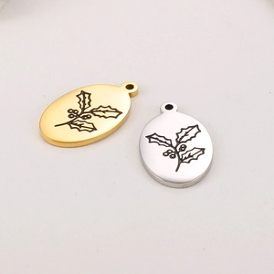 Pendentifs ovales en acier inoxydable doré et argenté avec gravure houx pour bijoux DIY