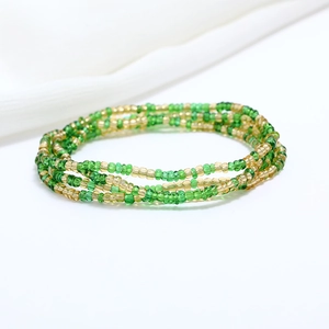 Double-layered bohemian green and gold glass seed bead waist chain for summer beach style