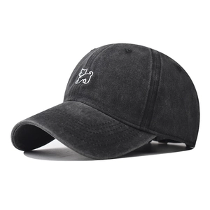 Casquette de baseball rétro en coton délavé avec broderie chien en gris anthracite