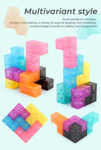 Macro view of colorful translucent magnetic building cubes for creative 3D modeling
