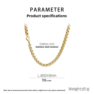 Detail of 6mm gold stainless steel box chain necklace with lobster clasp