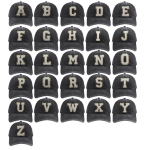 Set di cappelli baseball vintage neri in cotone con toppe ricamate con lettere A-Z