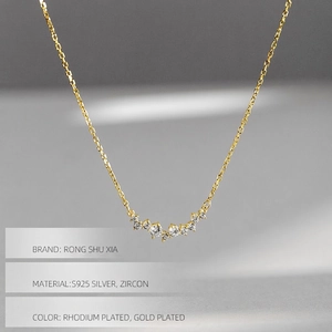 Elegant S925 sterling silver gold-plated smile necklace featuring sparkling cubic zirconia