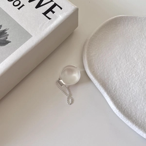 Minimalist 925 sterling silver open ring with a delicate hanging bead chain charm