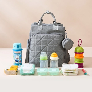 Diaper Backpack Oxford Fabric Waterproof Large Capacity Quilted Rhombus Pattern With Mini Coin Purse For Outdoor Travel Mom