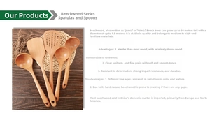 Five-piece beech wood kitchen utensil set including spoons and spatulas for cooking