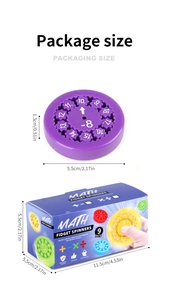 Detailed view of 5.5cm math fidget spinner with package box and size measurements