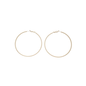 Polished gold textured hoop earrings with minimalist round design on white background