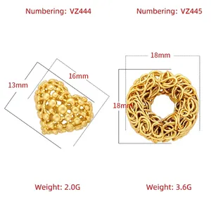 Vintage style hollow heart and round bead charms in gold finish for DIY bracelets