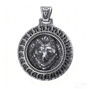 Viking Wolf Head Pendant Necklace Stainless Steel Round Medallion Nordic Mythology Vintage Punk Jewelry For Men Women
