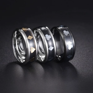 8mm stainless steel poker rings for men with spade and heart playing card patterns