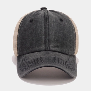 Retro mesh patchwork trucker hat for golf with breathable panels and curved brim